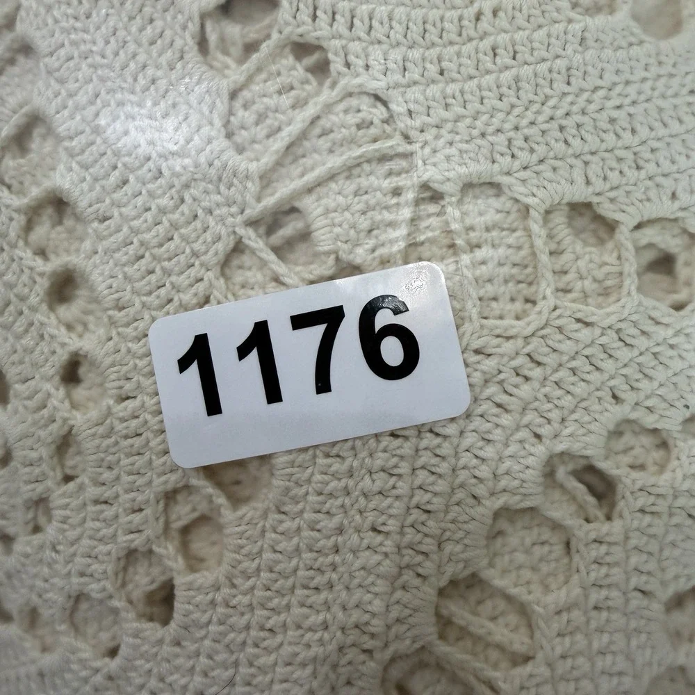 Hand Crocheted Lace Bedspread Queen Neutral‎ Swirl Blanket Vtg Handmade Beige
